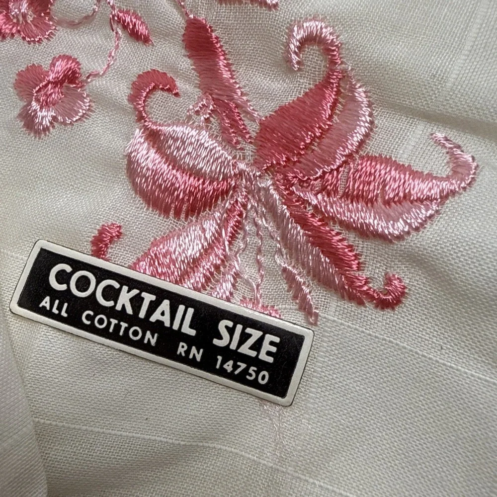 VNTG Floral Embroidered 3 Ladies Handkerchief Switzerland Cotton Cocktail Size